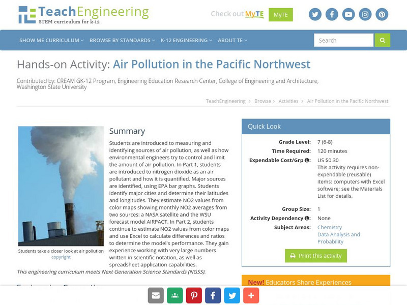 Teach Engineering: Air Pollution in the Pacific Northwest Activity Teach Engineering: Air Pollution in the Pacific Northwest Activity
