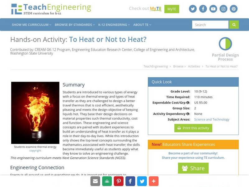 Teach Engineering: To Heat or Not to Heat? Activity Teach Engineering: To Heat or Not to Heat? Activity