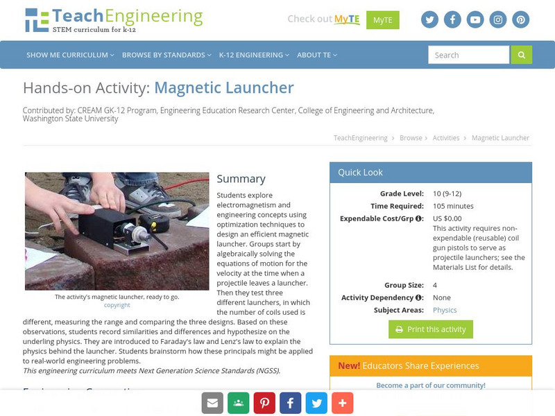 Teach Engineering: Magnetic Launcher Activity Teach Engineering: Magnetic Launcher Activity