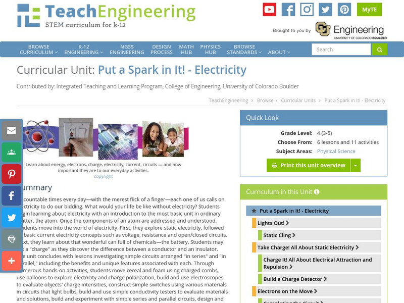 Teach Engineering: Put a Spark in It! Electricity Unit Plan Teach Engineering: Put a Spark in It! Electricity Unit Plan