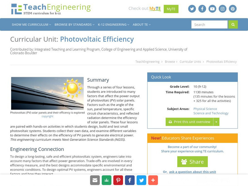 Teach Engineering: Photovoltaic Efficiency Unit Plan Teach Engineering: Photovoltaic Efficiency Unit Plan