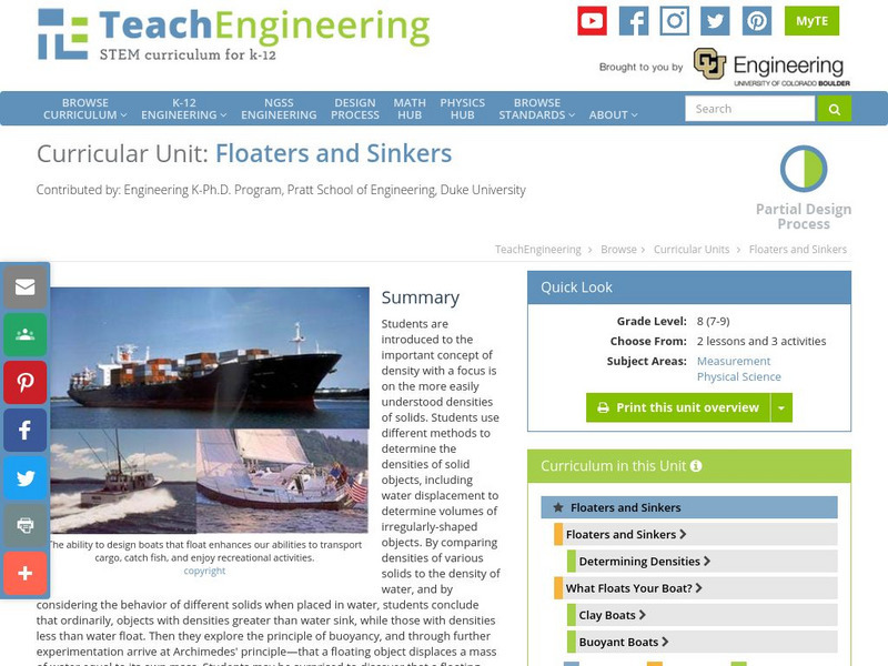 Teach Engineering: Floaters and Sinkers Unit Plan Teach Engineering: Floaters and Sinkers Unit Plan