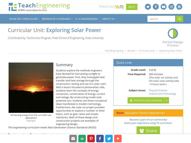 Teach Engineering: Exploring Solar Power Unit Plan Teach Engineering: Exploring Solar Power Unit Plan