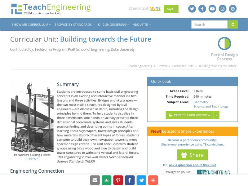 Teach Engineering: Building Towards the Future Unit Plan Teach Engineering: Building Towards the Future Unit Plan