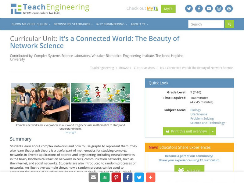 Teach Engineering: It's a Connected World: The Beauty of Network Science Unit Plan Teach Engineering: It's a Connected World: The Beauty of Network Science Unit Plan