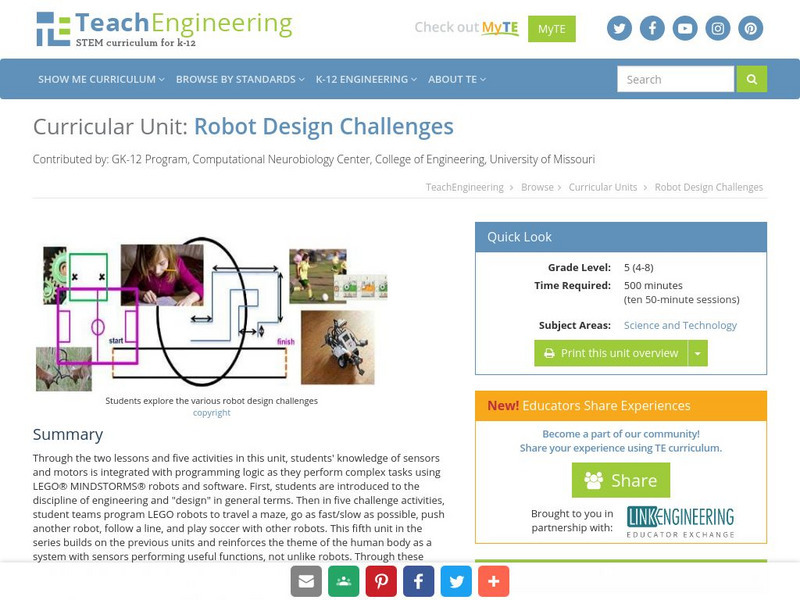 Teach Engineering: Robot Design Challenges Unit Plan