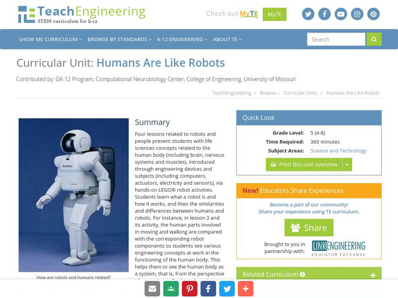 Teach Engineering: Humans Are Like Robots Unit Plan Teach Engineering: Humans Are Like Robots Unit Plan