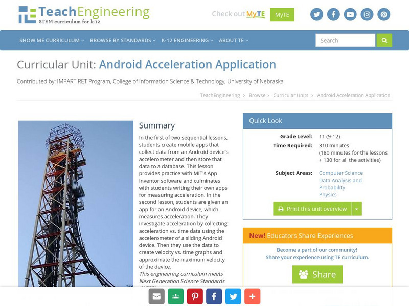 Teach Engineering: Android Acceleration Application Unit Plan Teach Engineering: Android Acceleration Application Unit Plan