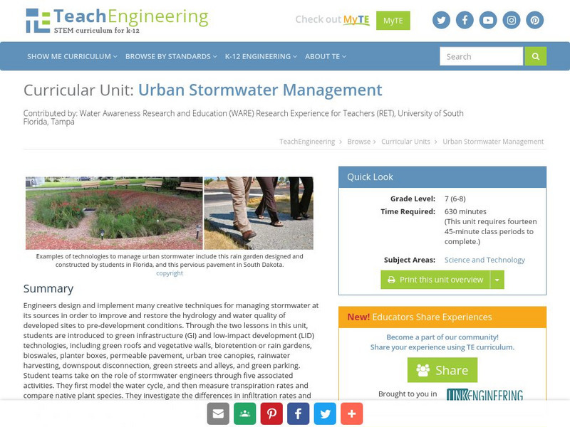 Teach Engineering: Urban Stormwater Management Unit Plan Teach Engineering: Urban Stormwater Management Unit Plan