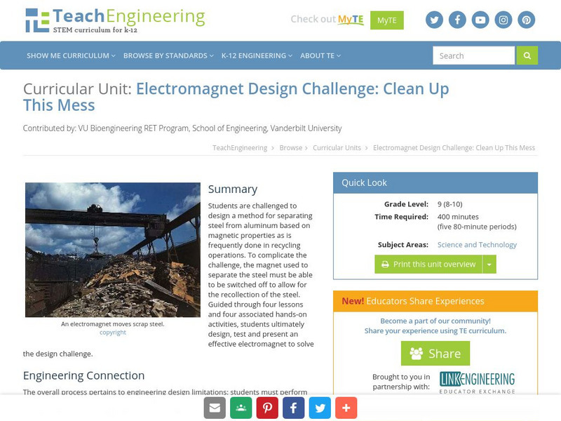 Teach Engineering: Clean Up This Mess Unit Plan Teach Engineering: Clean Up This Mess Unit Plan