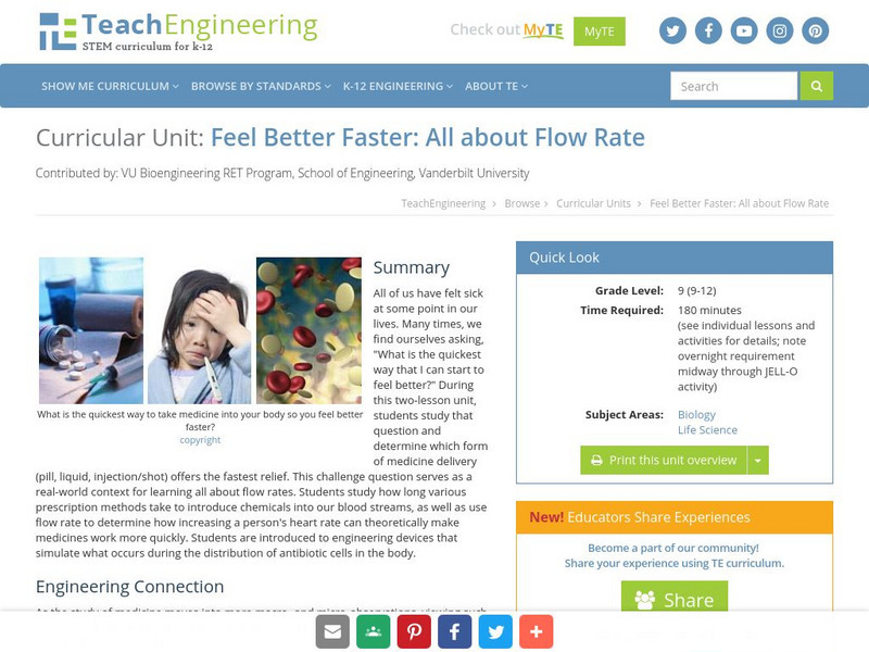 Teach Engineering: Feel Better Faster: All About Flow Rate Unit Plan Teach Engineering: Feel Better Faster: All About Flow Rate Unit Plan