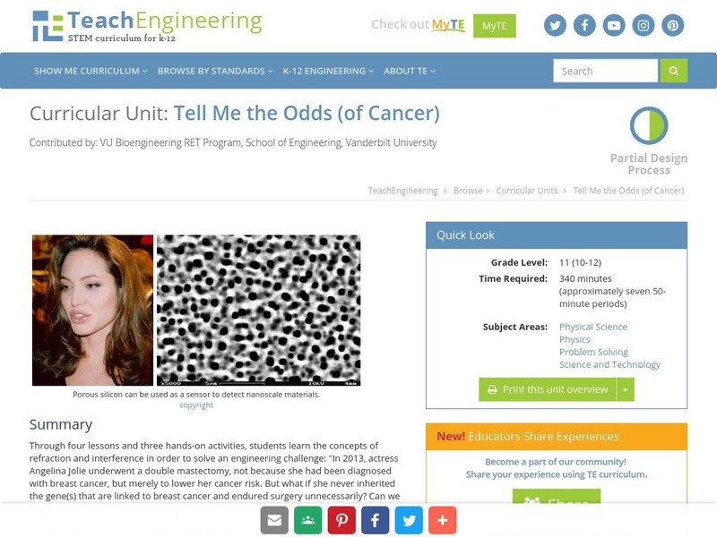 Teach Engineering: Tell Me the Odds (Of Cancer) Unit Plan Teach Engineering: Tell Me the Odds (Of Cancer) Unit Plan