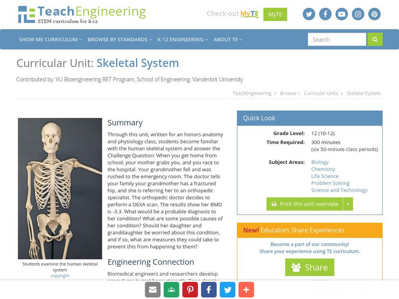 Teach Engineering: Skeletal System Unit Plan Teach Engineering: Skeletal System Unit Plan