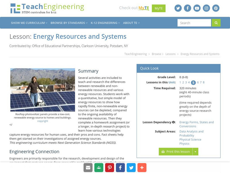 Teach Engineering: Energy Resources and Systems Lesson Plan Teach Engineering: Energy Resources and Systems Lesson Plan
