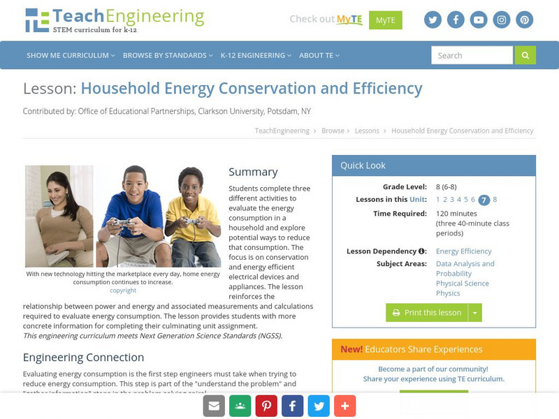 Teach Engineering: Household Energy Conservation and Efficiency Lesson Plan