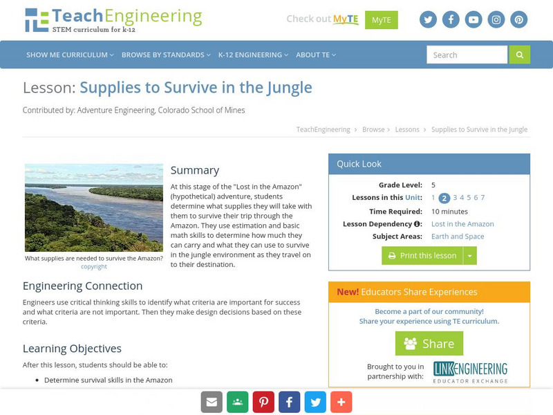Teach Engineering: Supplies Lesson Plan Teach Engineering: Supplies Lesson Plan
