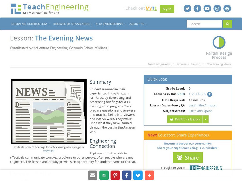 Teach Engineering: The Evening News Lesson Plan Teach Engineering: The Evening News Lesson Plan