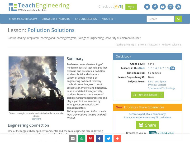 Teach Engineering: Pollution Solutions Lesson Plan Teach Engineering: Pollution Solutions Lesson Plan