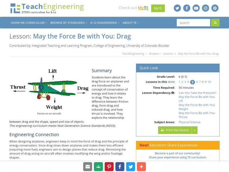 Teach Engineering: May the Force Be With You: Drag Lesson Plan Teach Engineering: May the Force Be With You: Drag Lesson Plan