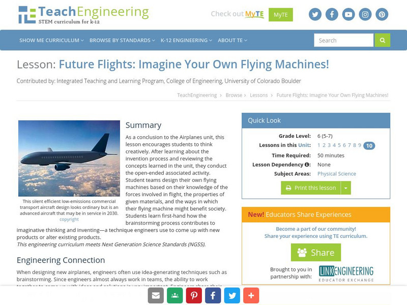 Teach Engineering: Future Flights! Lesson Plan Teach Engineering: Future Flights! Lesson Plan