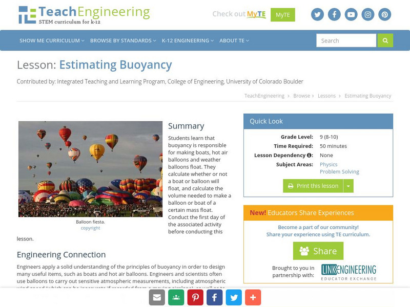 Teach Engineering: Estimating Buoyancy Lesson Plan Teach Engineering: Estimating Buoyancy Lesson Plan