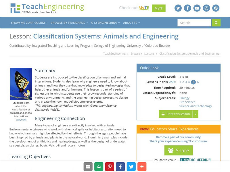 Teach Engineering: Animals and Engineering Lesson Plan Teach Engineering: Animals and Engineering Lesson Plan