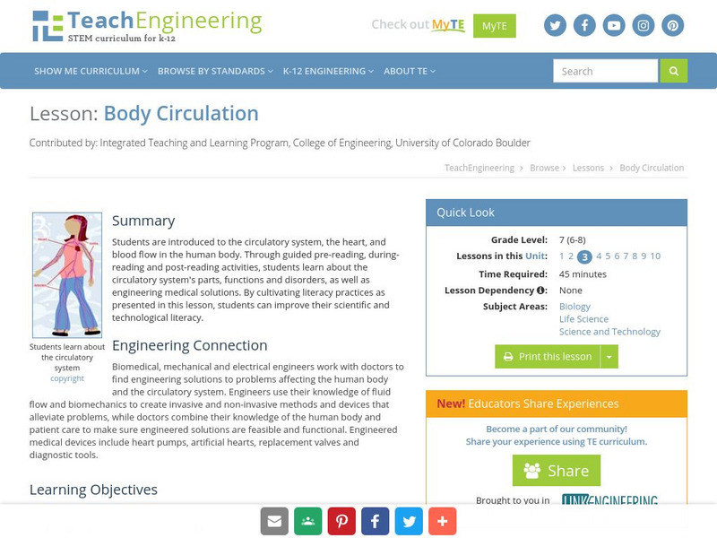 Teach Engineering: Body Circulation Lesson Plan Teach Engineering: Body Circulation Lesson Plan