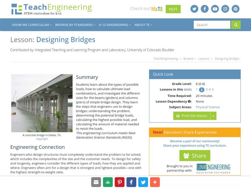 Teach Engineering: Designing Bridges Lesson Plan