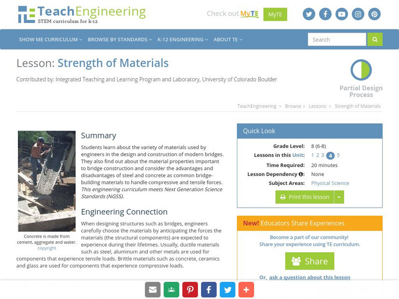 Teach Engineering: Strength of Materials Lesson Plan Teach Engineering: Strength of Materials Lesson Plan