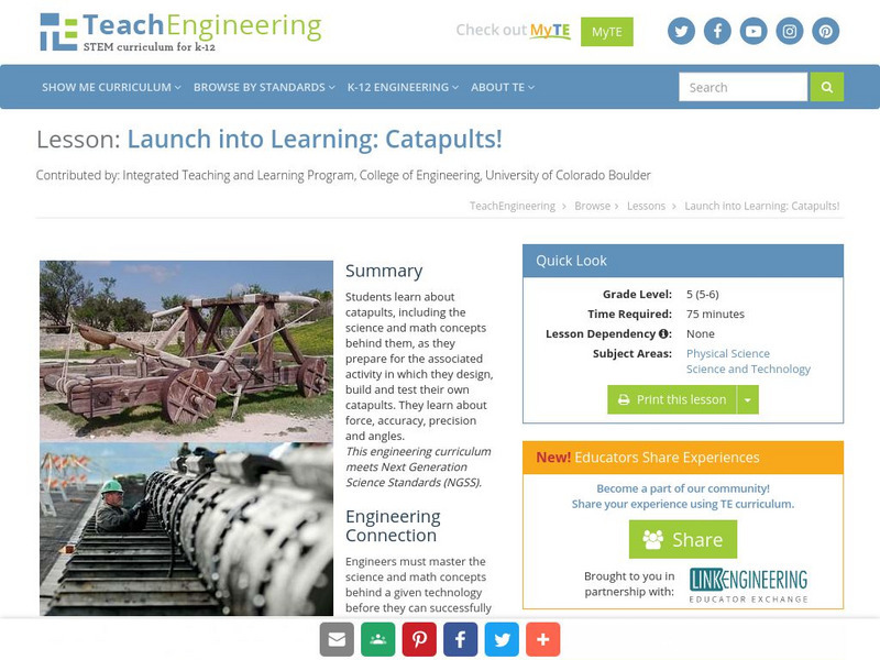 Teach Engineering: Launch Into Learning: Catapults! Lesson Plan Teach Engineering: Launch Into Learning: Catapults! Lesson Plan