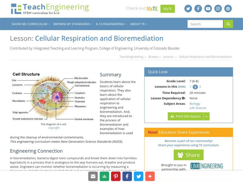 Teach Engineering: Cellular Respiration and Bioremediation Lesson Plan Teach Engineering: Cellular Respiration and Bioremediation Lesson Plan