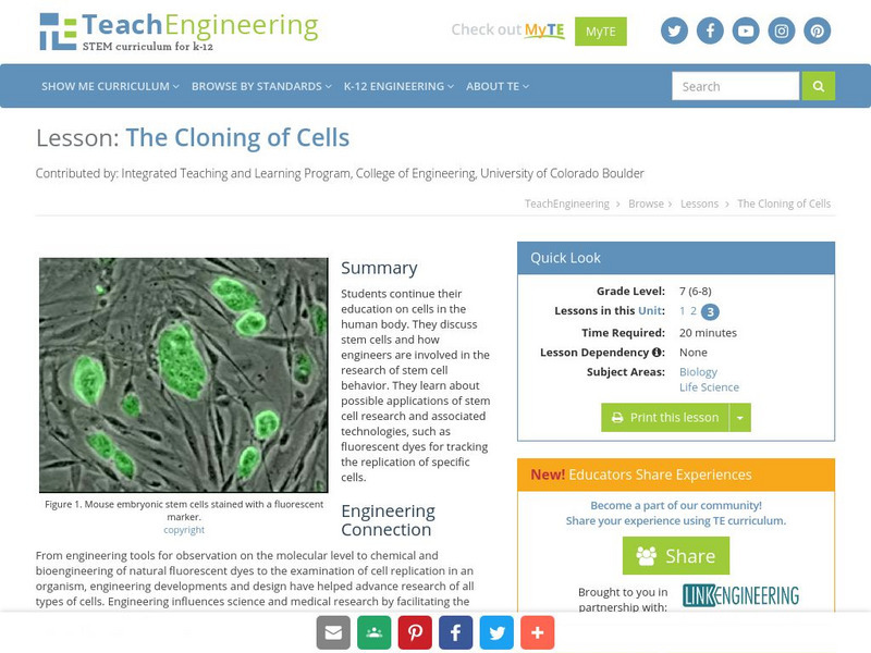 Teach Engineering: The Cloning of Cells Lesson Plan Teach Engineering: The Cloning of Cells Lesson Plan