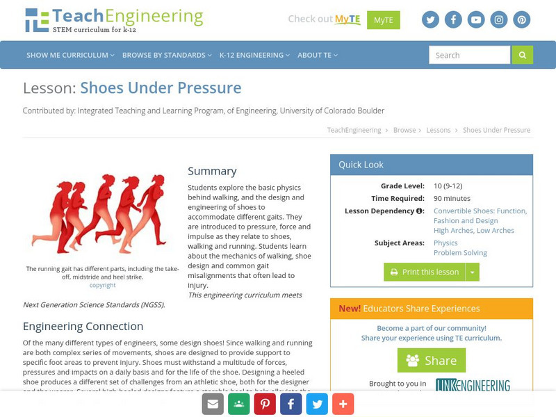 Teach Engineering: Shoes Under Pressure Lesson Plan Teach Engineering: Shoes Under Pressure Lesson Plan