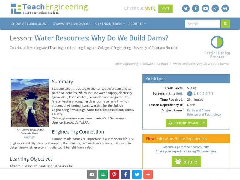 Teach Engineering: Why Do We Build Dams? Lesson Plan Teach Engineering: Why Do We Build Dams? Lesson Plan