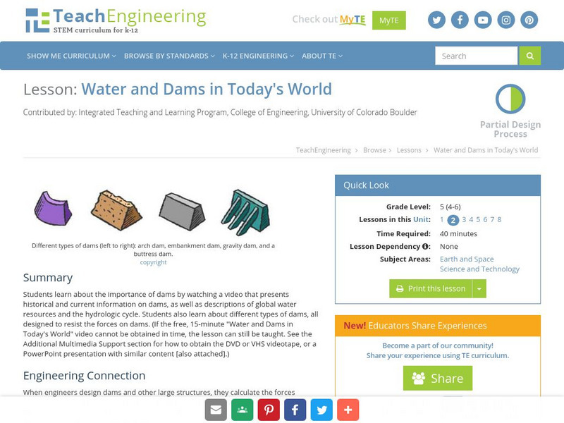 Teach Engineering: Water and Dams in Today's World Lesson Plan Teach Engineering: Water and Dams in Today's World Lesson Plan