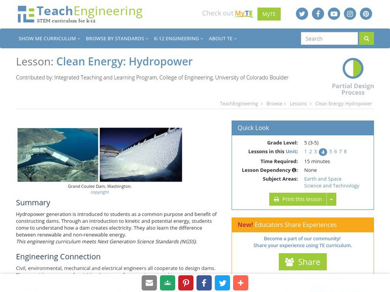 Teach Engineering: Clean Energy: Hydropower Lesson Plan Teach Engineering: Clean Energy: Hydropower Lesson Plan
