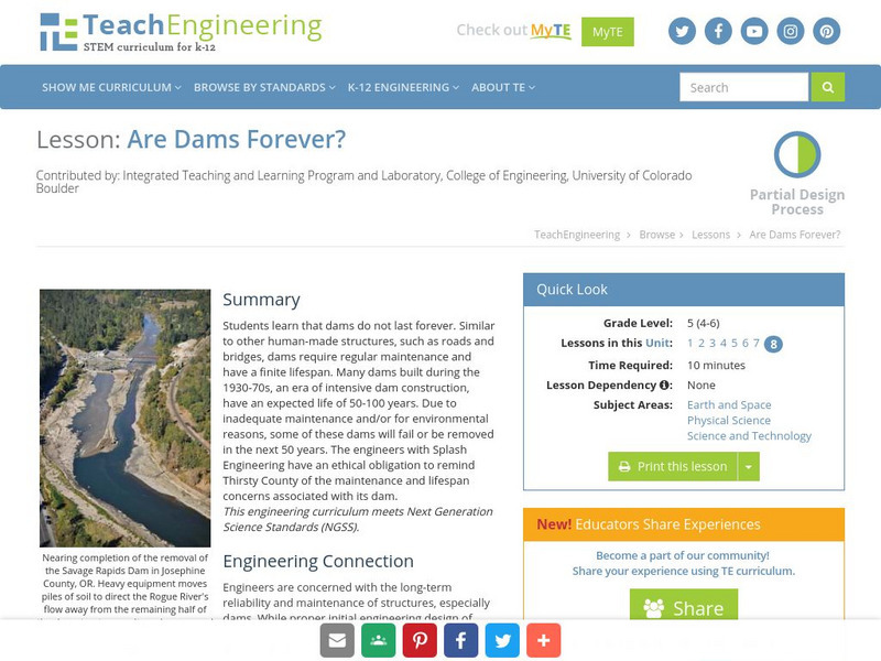 Teach Engineering: Are Dams Forever? Lesson Plan Teach Engineering: Are Dams Forever? Lesson Plan