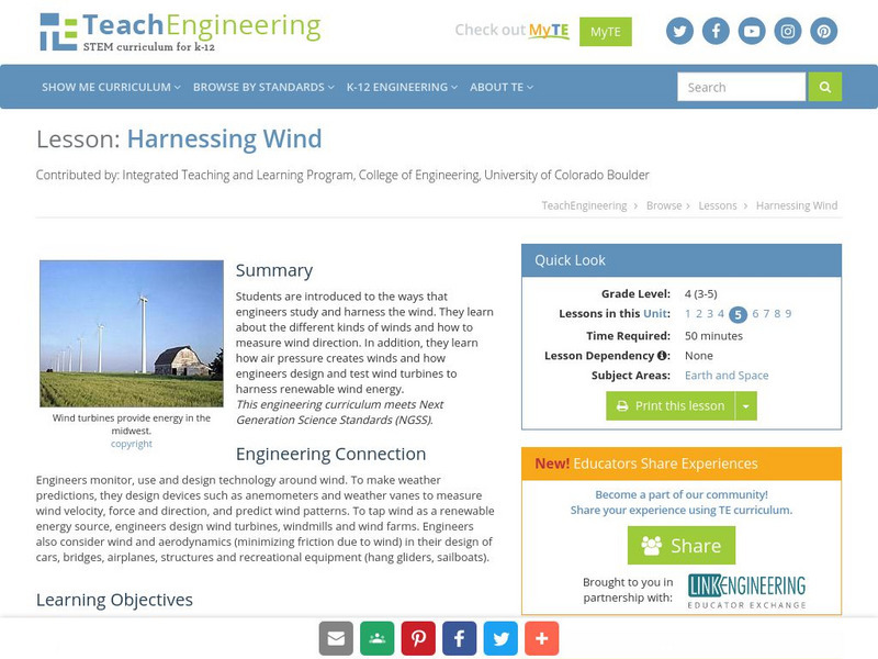 Teach Engineering: Harnessing Wind Lesson Plan Teach Engineering: Harnessing Wind Lesson Plan