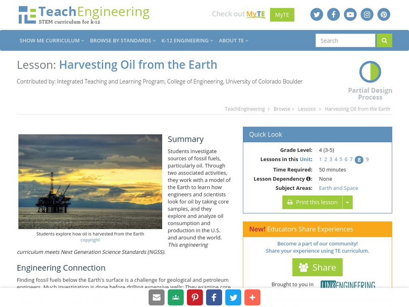 Teach Engineering: Harvesting Oil From the Earth Lesson Plan Teach Engineering: Harvesting Oil From the Earth Lesson Plan
