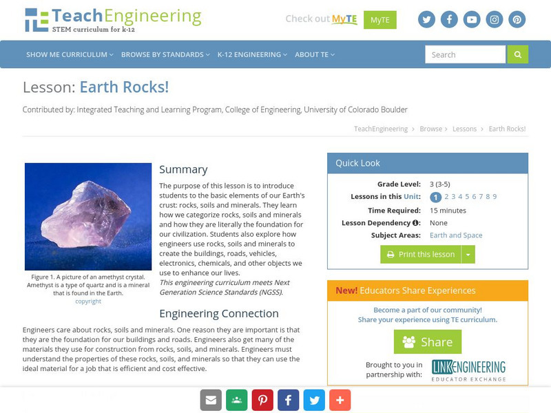 Teach Engineering: Earth Rocks! Lesson Plan Teach Engineering: Earth Rocks! Lesson Plan