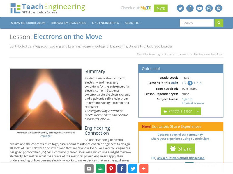 Teach Engineering: Electrons on the Move Lesson Plan Teach Engineering: Electrons on the Move Lesson Plan