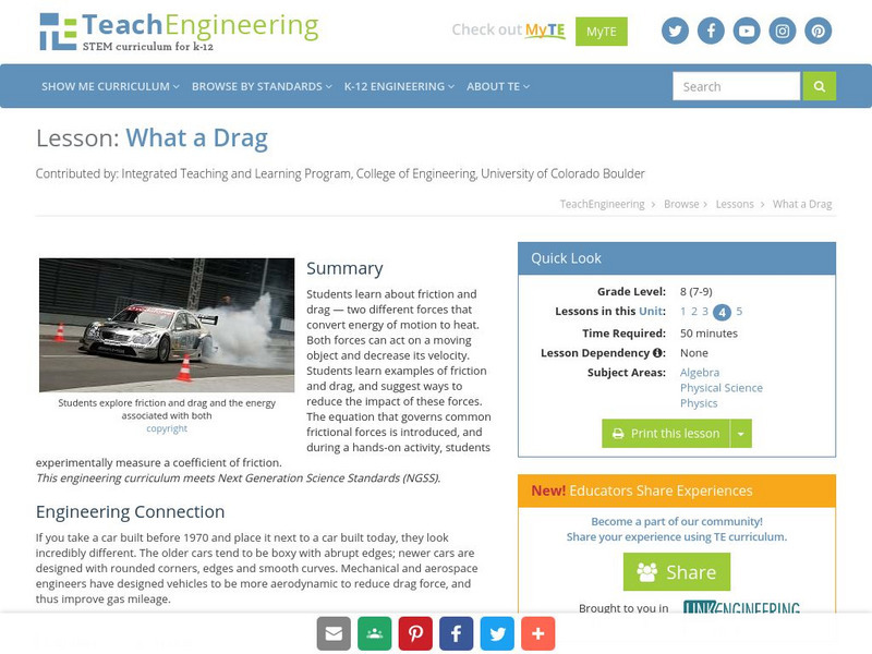 Teach Engineering: What a Drag Lesson Plan Teach Engineering: What a Drag Lesson Plan