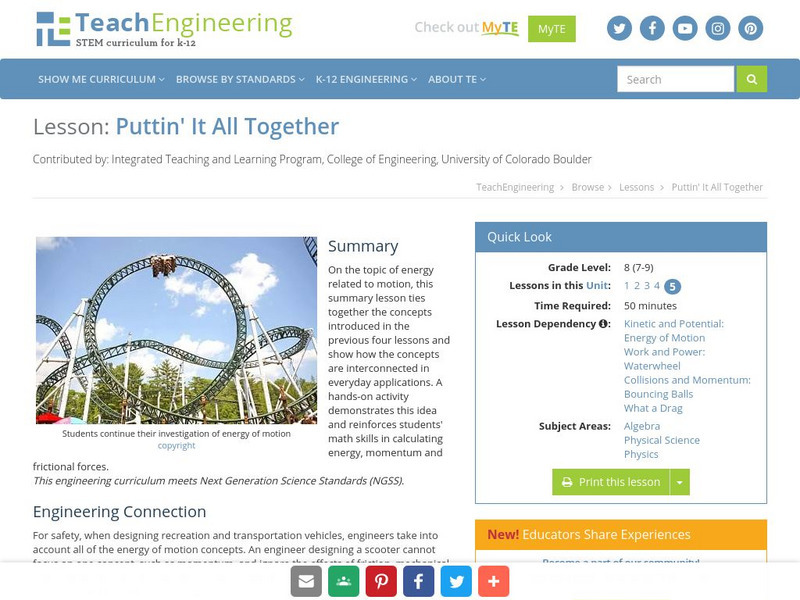 Teach Engineering: Puttin' It All Together Lesson Plan Teach Engineering: Puttin' It All Together Lesson Plan