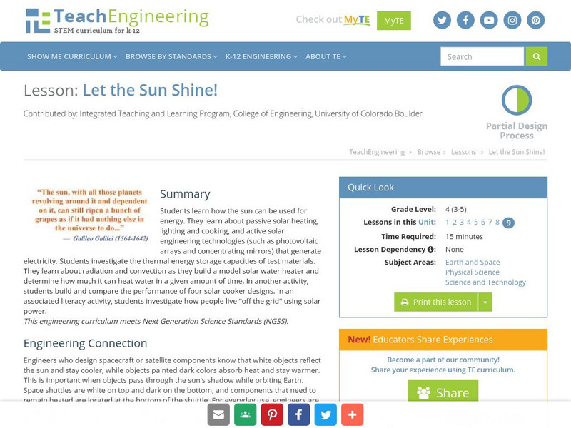 Teach Engineering: Let the Sun Shine! Lesson Plan Teach Engineering: Let the Sun Shine! Lesson Plan