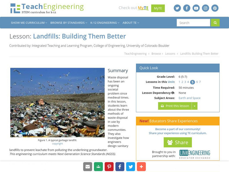 Teach Engineering: Landfills: Building Them Better Lesson Plan Teach Engineering: Landfills: Building Them Better Lesson Plan
