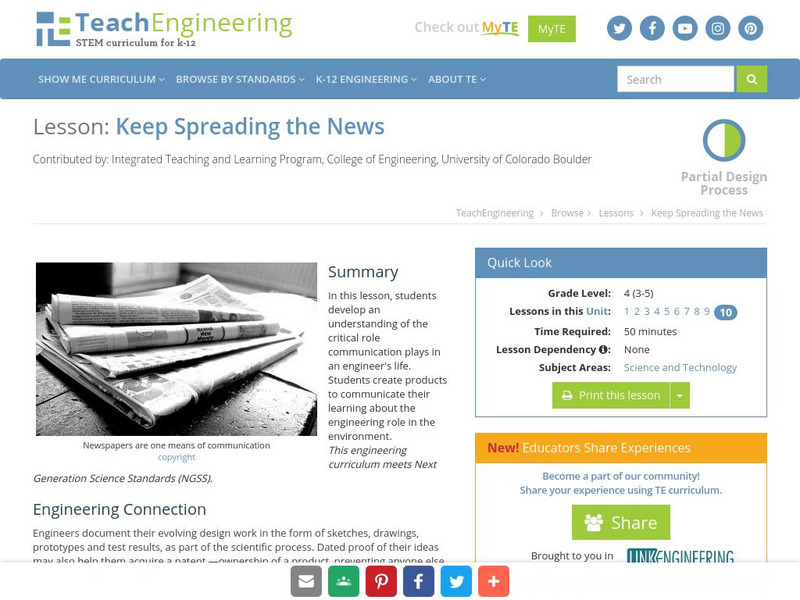 Teach Engineering: Keep Spreading the News Lesson Plan Teach Engineering: Keep Spreading the News Lesson Plan