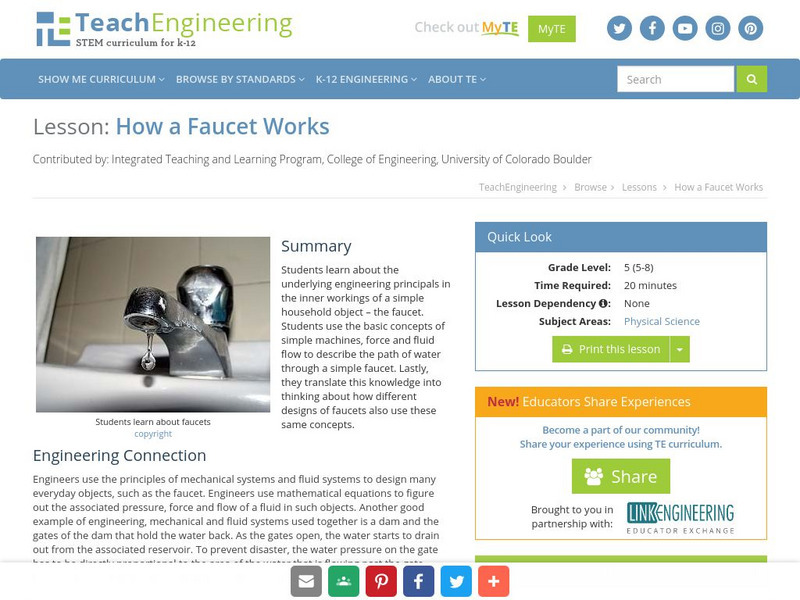 Teach Engineering: How a Faucet Works Lesson Plan Teach Engineering: How a Faucet Works Lesson Plan