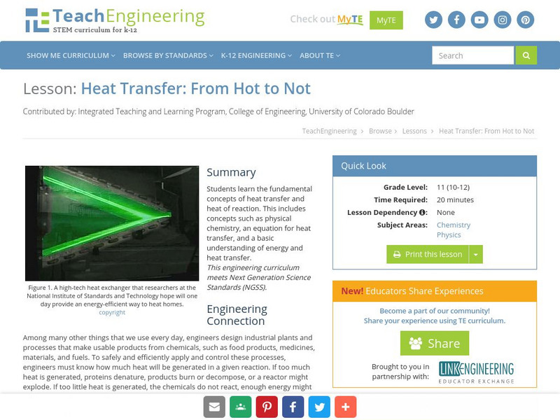 Teach Engineering: Heat Transfer: From Hot to Not Lesson Plan