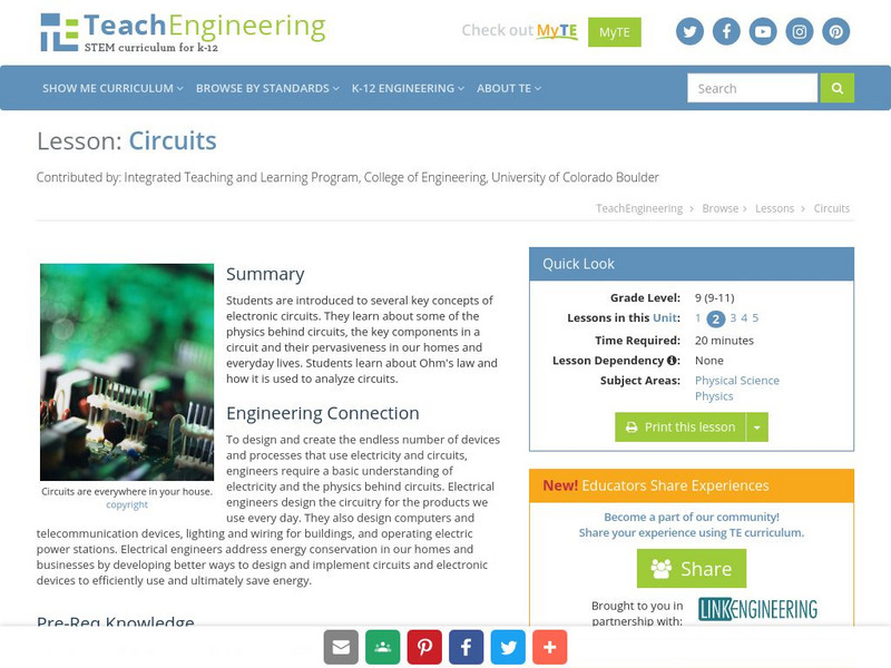 Teach Engineering: Circuits Lesson Plan Teach Engineering: Circuits Lesson Plan