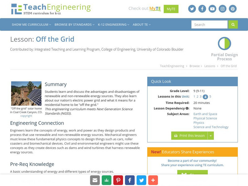 Teach Engineering: Off the Grid Lesson Plan Teach Engineering: Off the Grid Lesson Plan